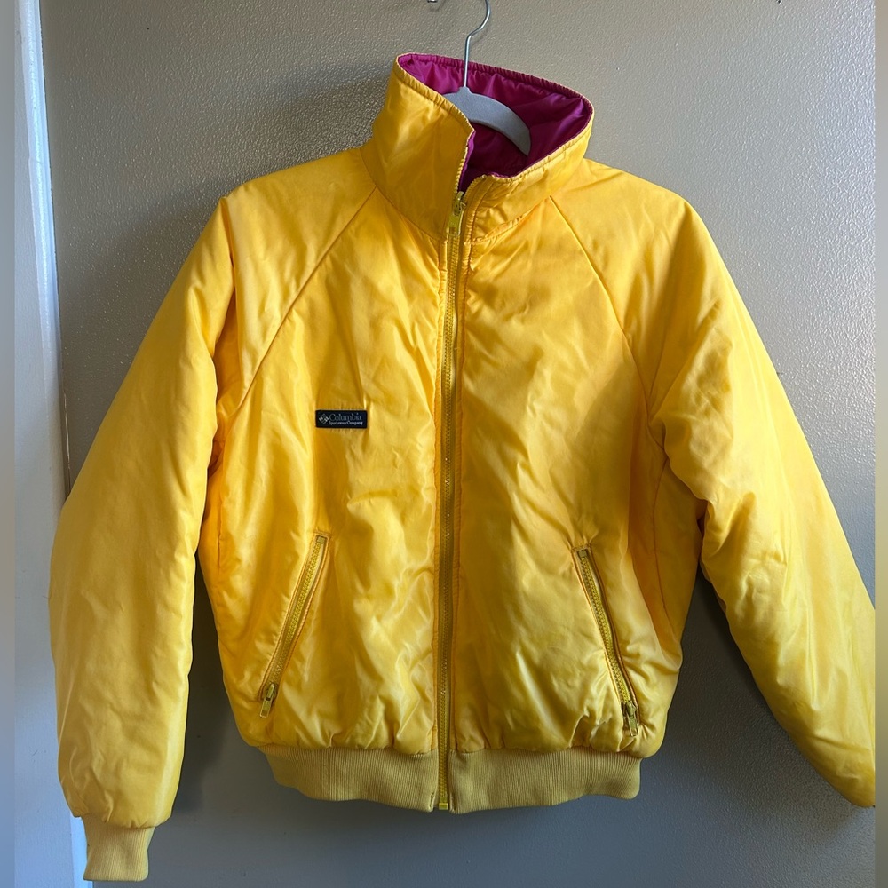 Vintage 90s Women’s Columbia Reversible Thinsulate Puffer Coat Yellow Pink ski